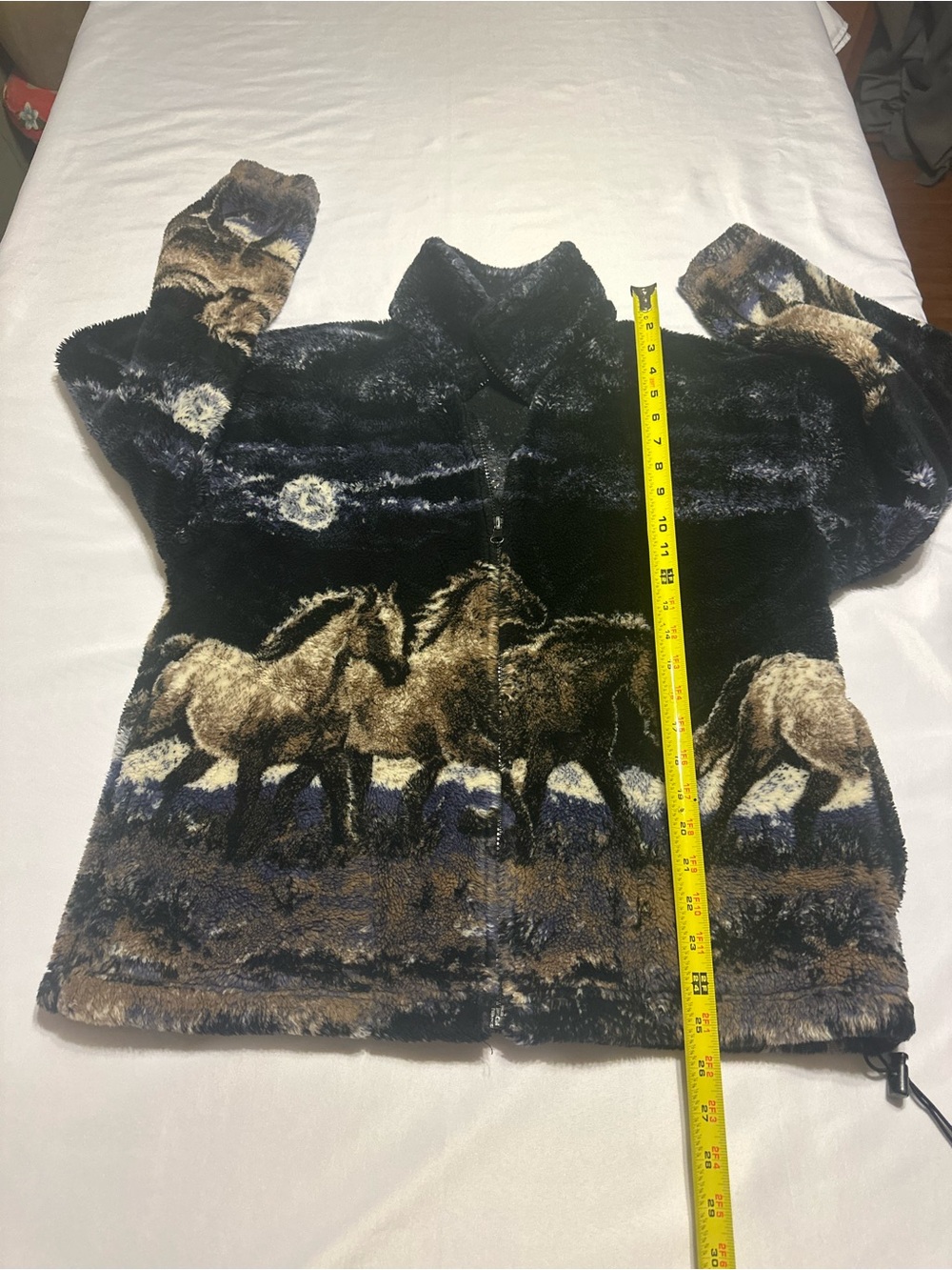 90’s VINTAGE Mazmania Black Horse-Print fleece plush jacket Unisex - Picture 9 of 16